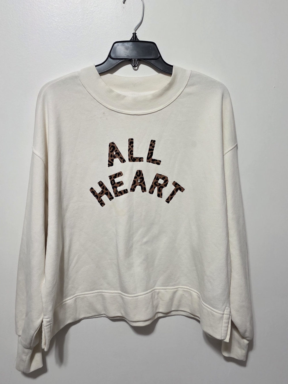Old Navy Cream Crewneck Sweatshirt with Leopard 'ALL HEART' Print